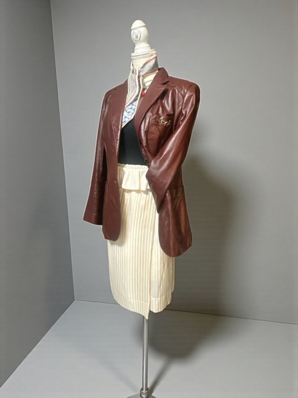 VTG Etienne Aigner Blazer Women M-L Oxblood Leather Notch Collar Jacket 1980s - Picture 2 of 12